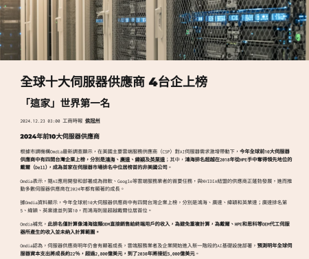 2024前10大伺服器廠商