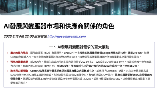 AI發展與變壓器關係角色
