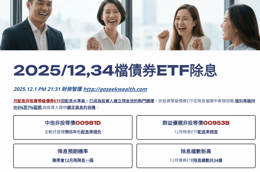 2025年底除息債券ETF