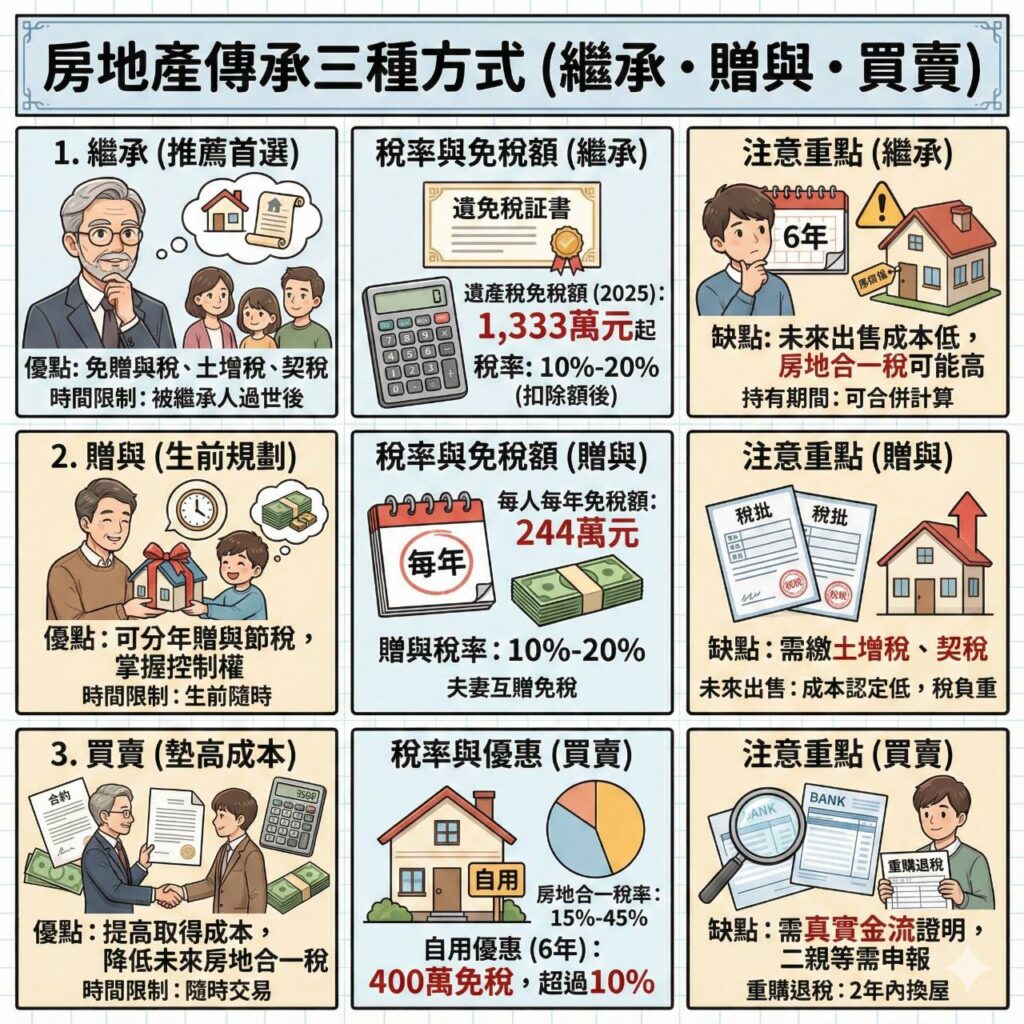 房地產繼承方式繼承贈與及買賣