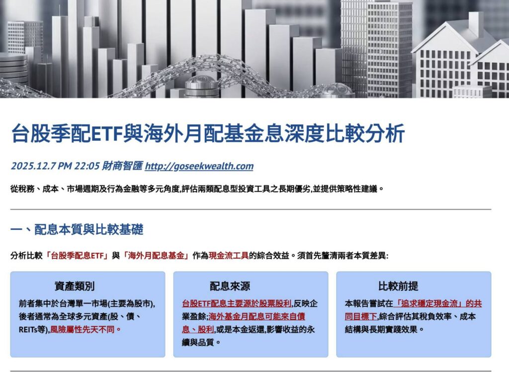 台股季配ETF與海外基金月配