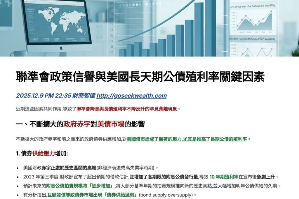 聯準會政策影響長天期債殖利率